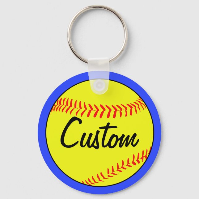 Blue Fastpitch Softball Team, Player, Coach Custom Key Ring (Front)
