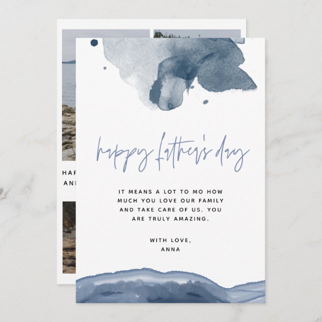 Blue Father's Day Card for Husband From Wife Photo (Front/Back)