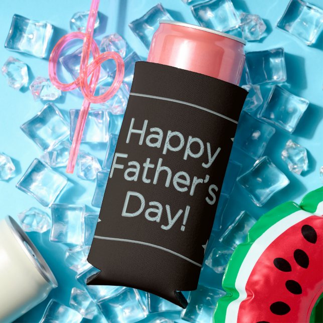 Blue fathers day text dark brown seltzer can cooler (In Situ Summer)
