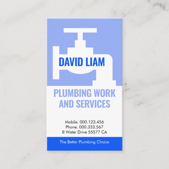 Blue Faucet Tap Plumbing Layers Business Card (Front)