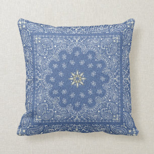 Blue Faux Denim Framed Kaleidoscope Cushion