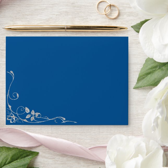 Blue Faux Diamond Heart Swirl Invitation Envelopes (Wedding)