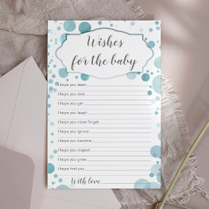 Blue faux foil Baby Shower "Wishes for baby" card