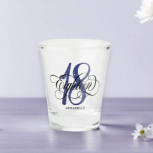 Blue Faux Glitter 18th Birthday Shot Glass