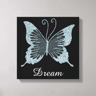 Blue Faux Glitter Butterfly Dream Canvas Print