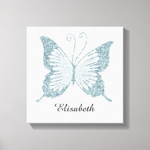 Blue Faux Glitter Butterfly Personalised Canvas Print