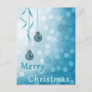 Blue Faux Glitter Christmas Ornaments Holiday Post Postcard