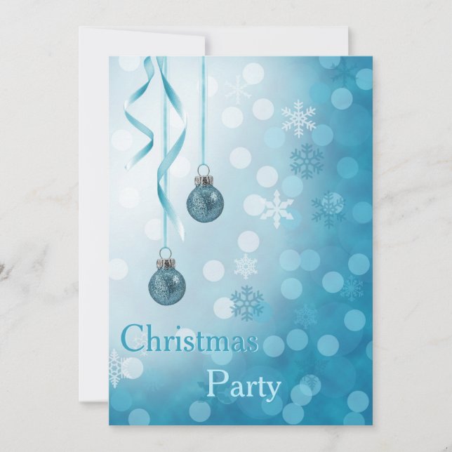 Blue Faux Glitter Christmas Ornaments Invitation (Front)