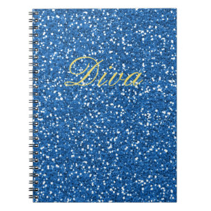 Blue Faux Glitter Diva Spiral Notebook