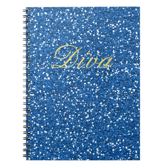 Blue Faux Glitter Diva Spiral Notebook (Front)