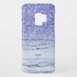 Blue Faux Glitter & Marble Ombre Case-Mate Samsung Galaxy S9 Case<br><div class="desc">A trendy modern blend of blue faux marble texture blending into the blue faux blitter with purple highlights.
Optional monogram.</div>