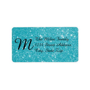 Blue Faux Glitter Monogram Address Labels