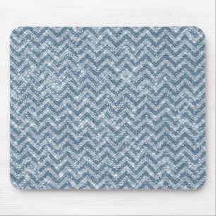 Blue Faux Glitter Sparkle Chevron Mouse Pad