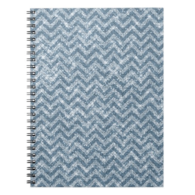 Blue Faux Glitter Sparkle Chevron Notebook (Front)