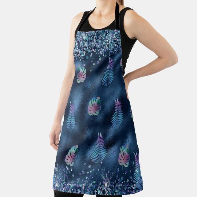 Blue Faux Glitter with Colourful Matching Leaves Apron (Insitu)