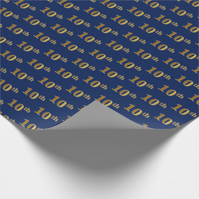 Blue, Faux Gold 10th (Tenth) Event Wrapping Paper (Corner)