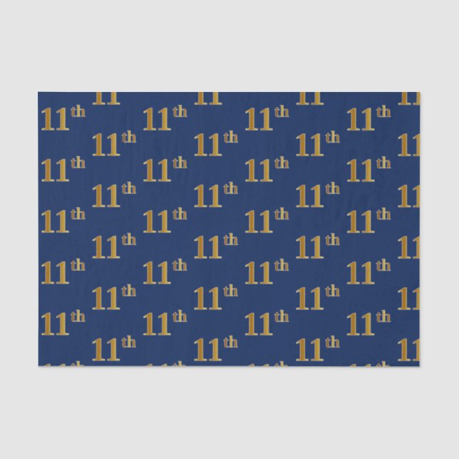 Blue, Faux Gold 11th (Eleventh) Event Tissue Paper (Front)