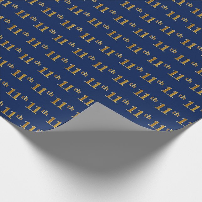 Blue, Faux Gold 11th (Eleventh) Event Wrapping Paper (Corner)