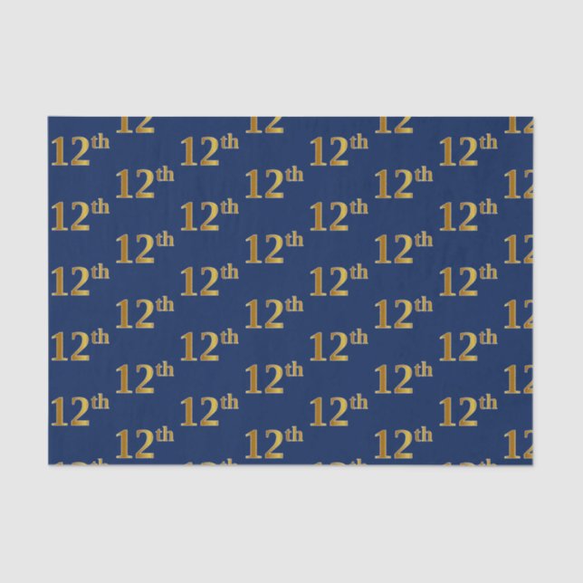 Blue, Faux Gold 12th (Twelfth) Event Tissue Paper (Front)