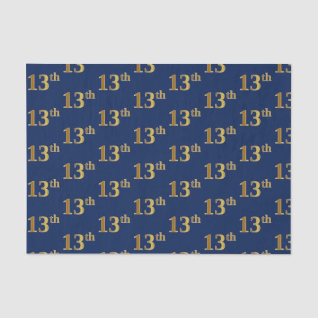 Blue, Faux Gold 13th (Thirteenth) Event Tissue Paper (Front)