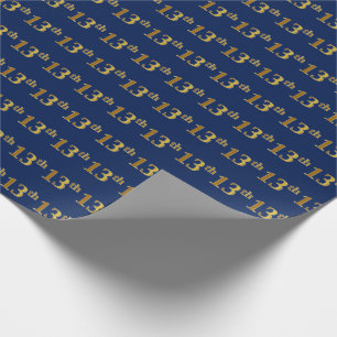 Blue, Faux Gold 13th (Thirteenth) Event Wrapping Paper