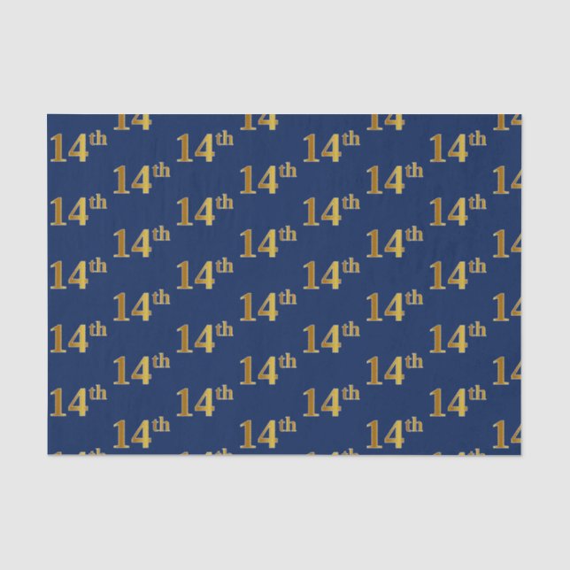 Blue, Faux Gold 14th (Fourteenth) Event Tissue Paper (Front)