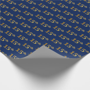 Blue, Faux Gold 15th (Fifteenth) Event Wrapping Paper