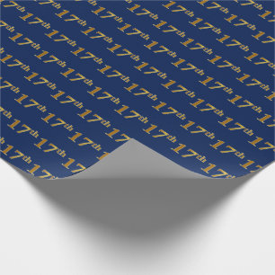 Blue, Faux Gold 17th (Seventeenth) Event Wrapping Paper