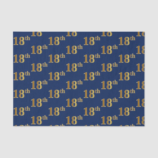 Blue, Faux Gold 18th (Eighteenth) Event Tissue Paper (Front)