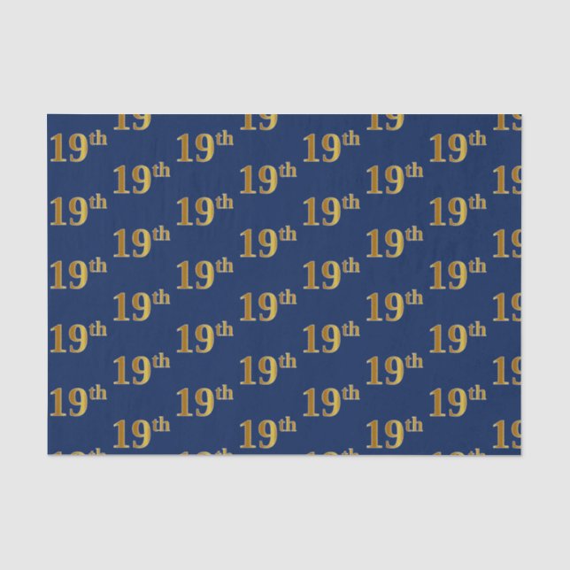 Blue, Faux Gold 19th (Nineteenth) Event Tissue Paper (Front)