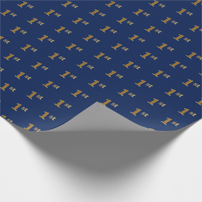 Blue, Faux Gold 1st (First) Event Wrapping Paper (Corner)