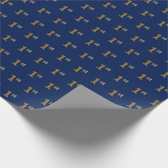 Blue, Faux Gold 1st (First) Event Wrapping Paper (Corner)