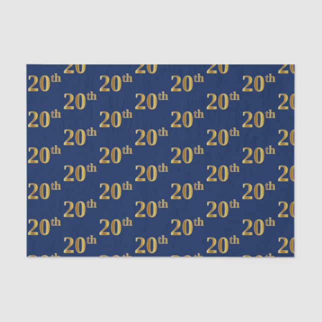 Blue, Faux Gold 20th (Twentieth) Event Tissue Paper (Front)