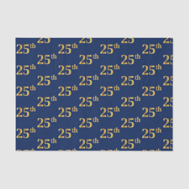 Blue, Faux Gold 25th (Twenty-Fifth) Event Tissue Paper (Front)