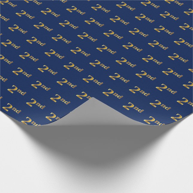 Blue, Faux Gold 2nd (Second) Event Wrapping Paper (Corner)