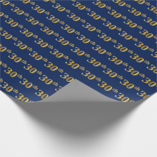 Blue, Faux Gold 30th (Thirtieth) Event Wrapping Paper