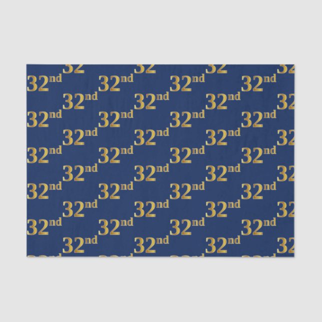 Blue, Faux Gold 32nd (Thirty-Second) Event Tissue Paper (Front)