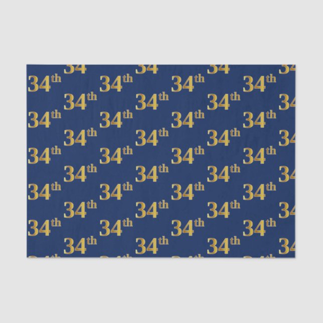 Blue, Faux Gold 34th (Thirty-Fourth) Event Tissue Paper (Front)