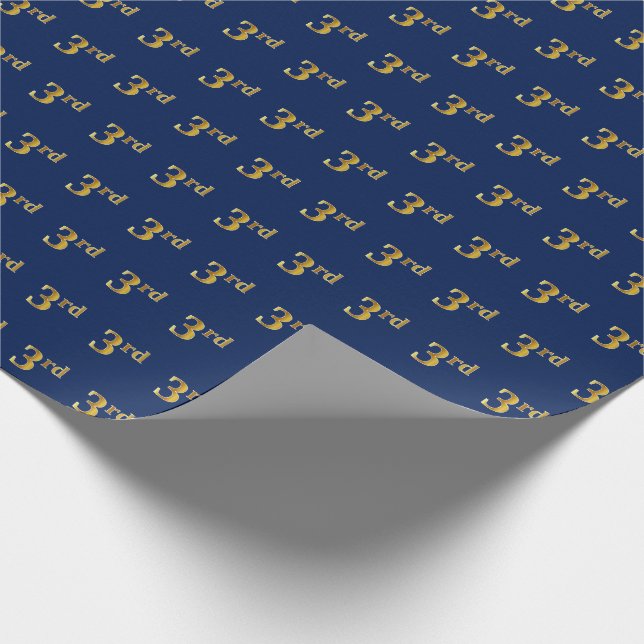 Blue, Faux Gold 3rd (Third) Event Wrapping Paper (Corner)