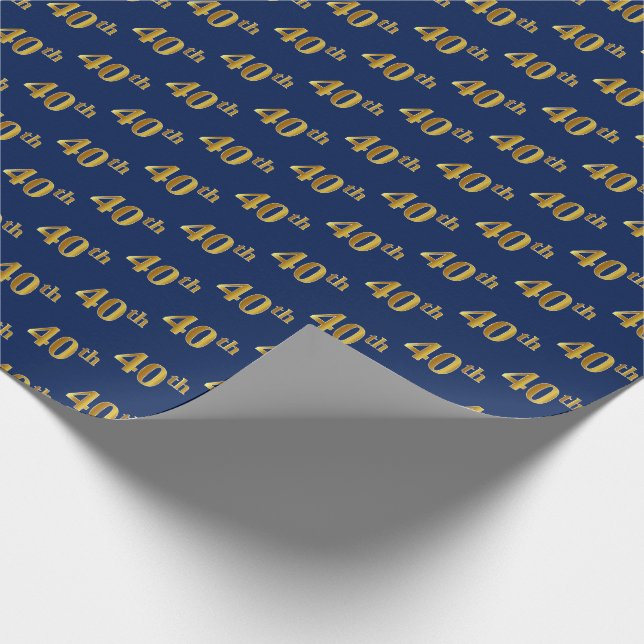 Blue, Faux Gold 40th (Fortieth) Event Wrapping Paper (Corner)