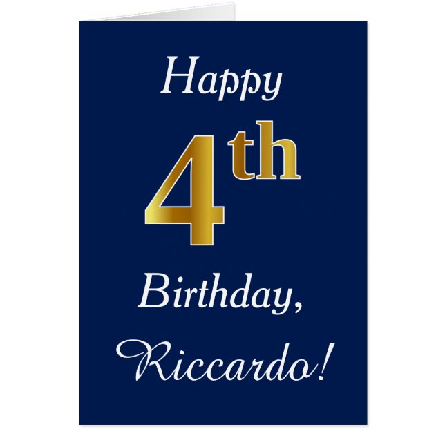 Blue, Faux Gold 4th Birthday + Custom Name (Front)