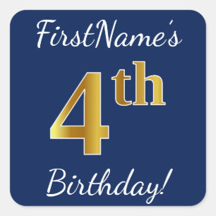 Blue, Faux Gold 4th Birthday + Custom Name Sticker
