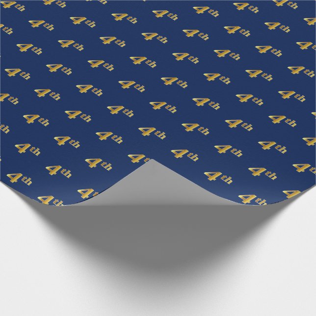 Blue, Faux Gold 4th (Fourth) Event Wrapping Paper (Corner)