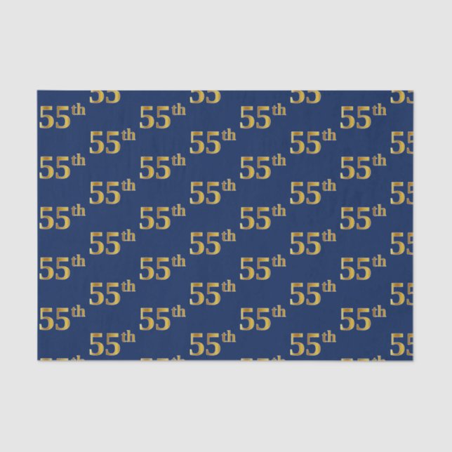 Blue, Faux Gold 55th (Fifty-Fifth) Event Tissue Paper (Front)