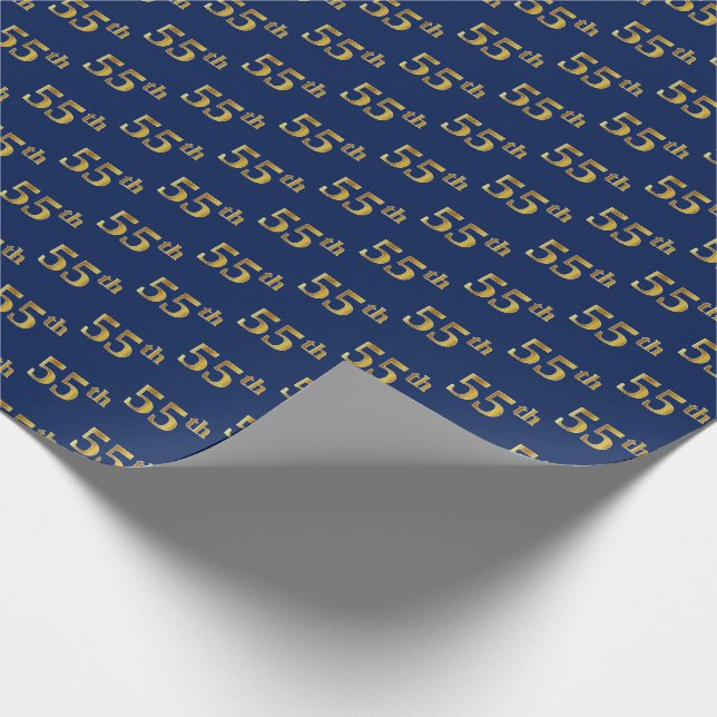 Blue, Faux Gold 55th (Fifty-Fifth) Event Wrapping Paper (Corner)