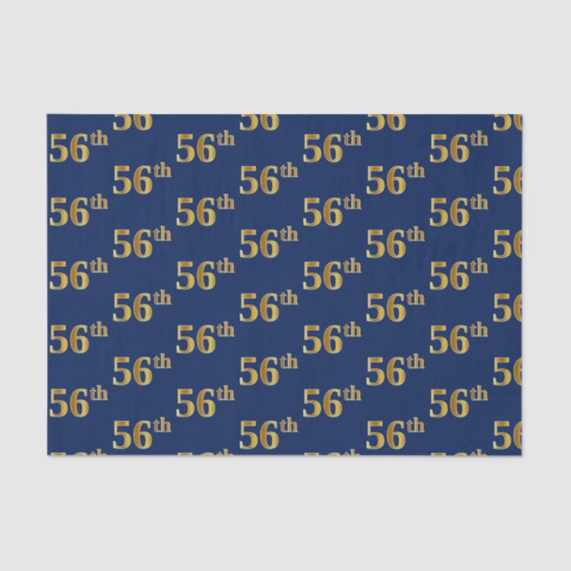 Blue, Faux Gold 56th (Fifty-Sixth) Event Tissue Paper (Front)