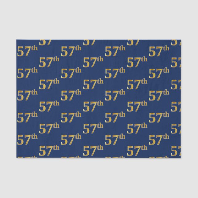 Blue, Faux Gold 57th (Fifty-Seventh) Event Tissue Paper (Front)