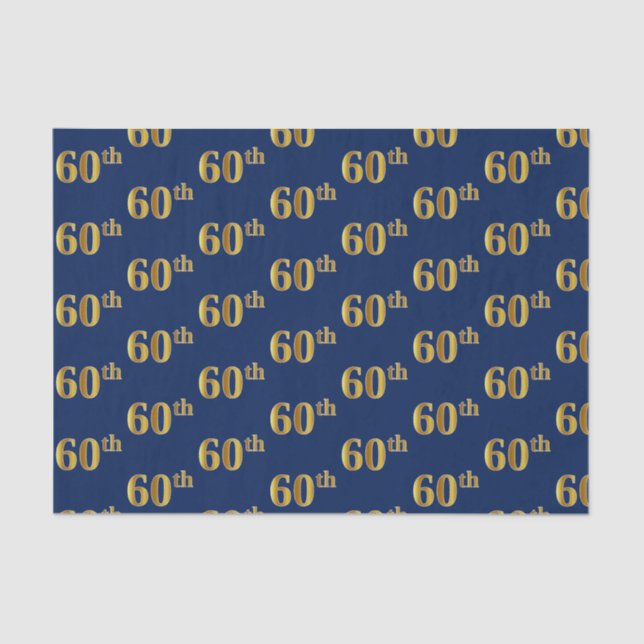 Blue, Faux Gold 60th (Sixtieth) Event Tissue Paper (Front)