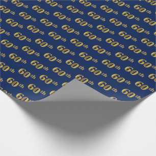 Blue, Faux Gold 60th (Sixtieth) Event Wrapping Paper