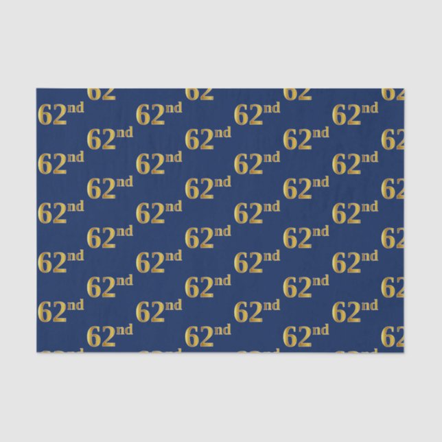 Blue, Faux Gold 62nd (Sixty-Second) Event Tissue Paper (Front)